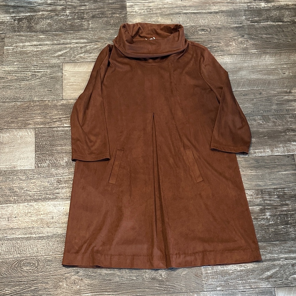 Brown Suede Cowl Neck Boutique Dress
